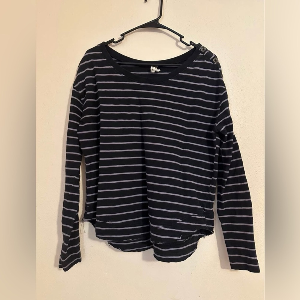 Free People Striped Black and Gray Women's Top